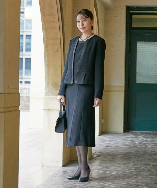 高身長 【喪服・礼服】 洗えるフォーマルノーカラーアンサンブル