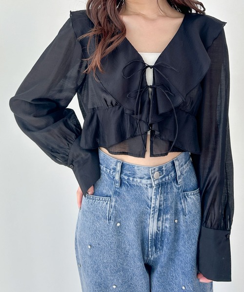 Heather（ヘザー）の「フリルリボンブラウス　118765（シャツ/ブラウス・レディース・ホワイト/ピンクベージュ/ブラック・FREE）」の3枚目の写真