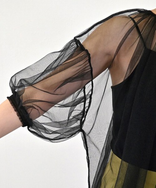 STYLEBLOCK（スタイルブロック）の「ラメチュールレイヤードギャザーブラウス（シャツ/ブラウス・レディース・グレー/ブルー/アイボリー/ブラック・M）」の7枚目の写真