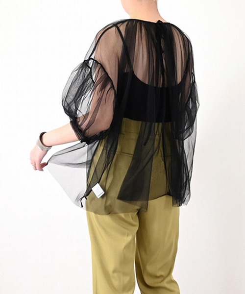 STYLEBLOCK（スタイルブロック）の「ラメチュールレイヤードギャザーブラウス（シャツ/ブラウス・レディース・グレー/ブルー/アイボリー/ブラック・M）」の8枚目の写真