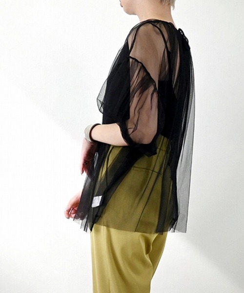 STYLEBLOCK（スタイルブロック）の「ラメチュールレイヤードギャザーブラウス（シャツ/ブラウス・レディース・グレー/ブルー/アイボリー/ブラック・M）」の9枚目の写真