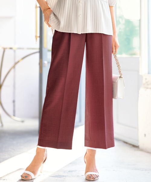 BELLUNA PLUS(ベルーナ)の「ヒンヤリ麻調ビンテージワイドパンツ58㎝(その他パンツ・レディース・パープル系/バーガンディー/サンドベージュ/ネイビー・SMALL/MEDIUM/LARGE/X-LARGE)」の4枚目の写真