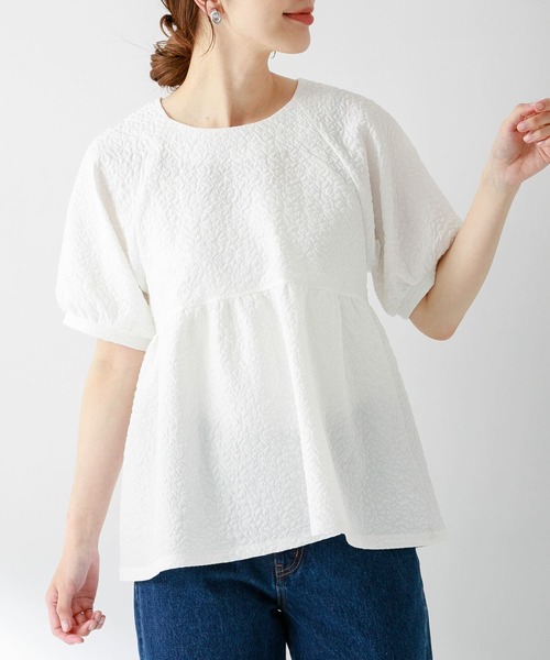 ふくれジャガード半袖ブラウス