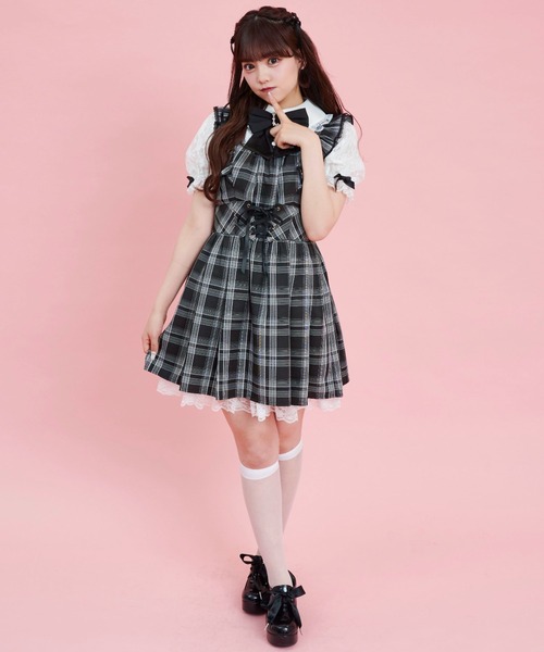 Secret Honey（シークレットハニー）の「レース半袖ドッキングワンピース（ワンピース・レディース・ストライプ/ブラックミックス/ブラック・MEDIUM）」の6枚目の写真