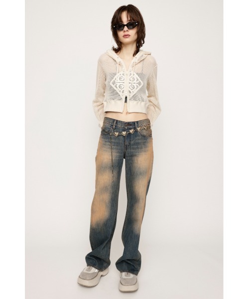 SLY(スライ)の「PATCH LEATHER MESH HOODIE パッチ レザー メッシュ フーディ(パーカー・レディース・ブラック/アイボリー・FREE)」の6枚目の写真
