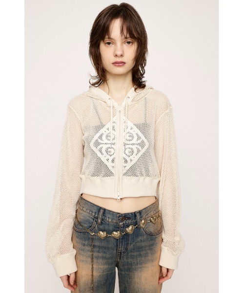 PATCH LEATHER MESH HOODIE パッチ レザー メッシュ フーディ