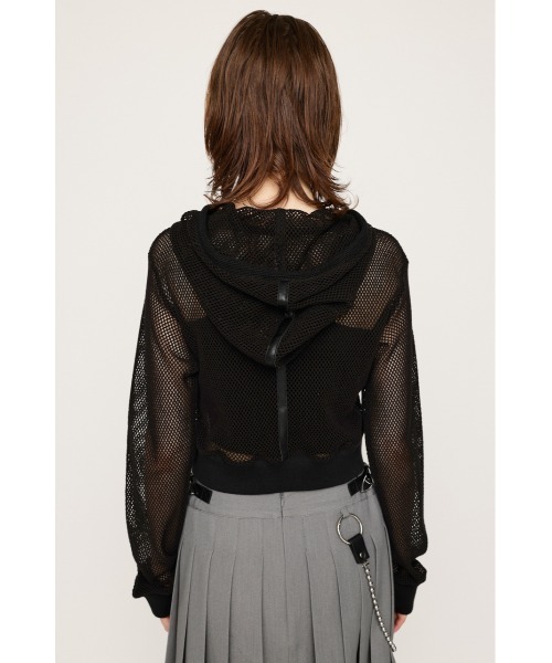 SLY(スライ)の「PATCH LEATHER MESH HOODIE パッチ レザー メッシュ フーディ(パーカー・レディース・ブラック/アイボリー・FREE)」の4枚目の写真
