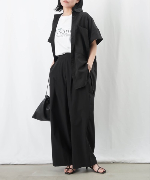 LUCA/LADY LUCK LUCA(ルカ/レディラックルカ)の「LC/LLL ポケットロングシャツ / バックタック半袖シャツブラウス(シャツ/ブラウス・レディース・ブラック/カーキ/オフホワイト・FREE)」の2枚目の写真