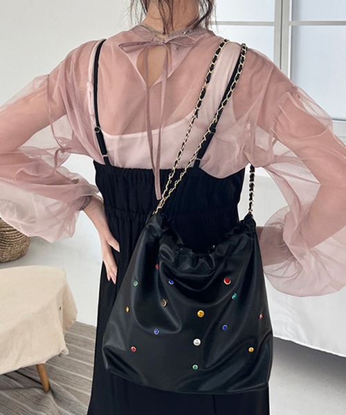 STYLEBLOCK(スタイルブロック)の「チュールビッグシャツ(シャツ/ブラウス・レディース・ブラック/グリーン/ベージュ/アイボリー・FREE)」の10枚目の写真