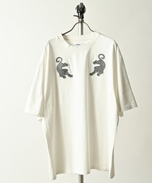 ATELANE/硫化染 トラ刺繍、ロゴ エンボス、S/S TEE