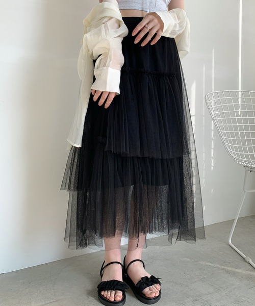 Teem Store(チームストア)の「リボン ティアード チュールロングスカート(スカート・レディース・アイボリー/ブラック・S/M)」の8枚目の写真
