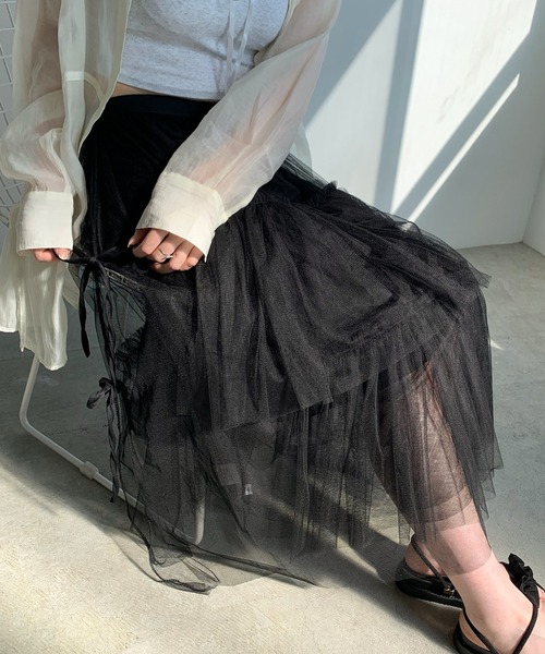 Teem Store(チームストア)の「リボン ティアード チュールロングスカート(スカート・レディース・アイボリー/ブラック・S/M)」の7枚目の写真