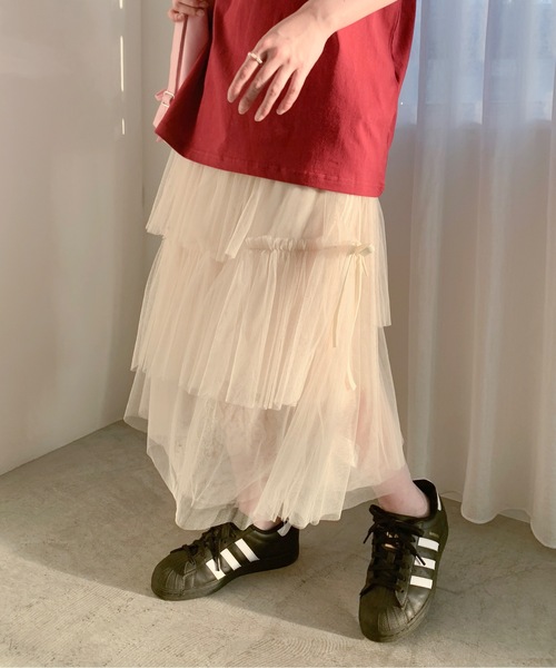 Teem Store(チームストア)の「リボン ティアード チュールロングスカート(スカート・レディース・アイボリー/ブラック・S/M)」の21枚目の写真