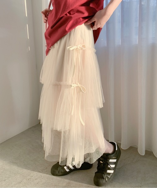Teem Store(チームストア)の「リボン ティアード チュールロングスカート(スカート・レディース・アイボリー/ブラック・S/M)」の22枚目の写真