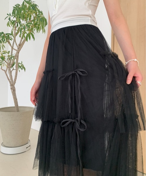 Teem Store(チームストア)の「リボン ティアード チュールロングスカート(スカート・レディース・アイボリー/ブラック・S/M)」の13枚目の写真