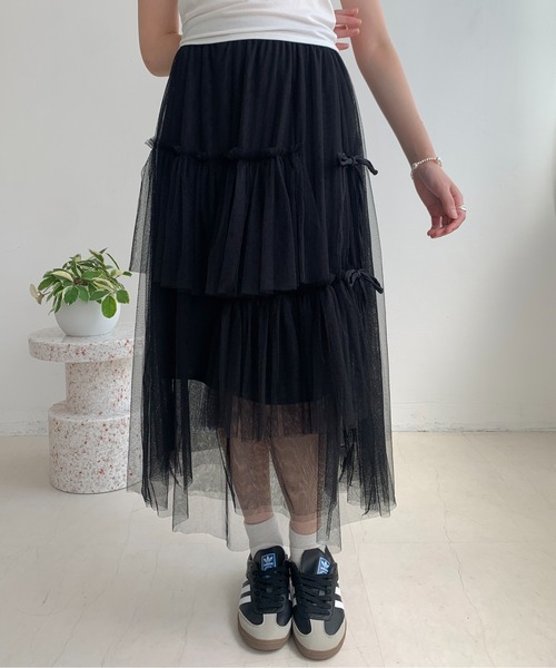 Teem Store(チームストア)の「リボン ティアード チュールロングスカート(スカート・レディース・アイボリー/ブラック・S/M)」の14枚目の写真
