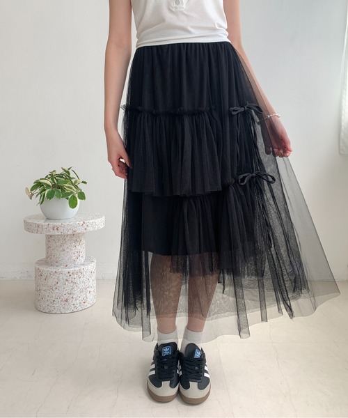 Teem Store(チームストア)の「リボン ティアード チュールロングスカート(スカート・レディース・アイボリー/ブラック・S/M)」の15枚目の写真