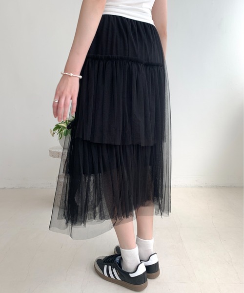 Teem Store(チームストア)の「リボン ティアード チュールロングスカート(スカート・レディース・アイボリー/ブラック・S/M)」の16枚目の写真