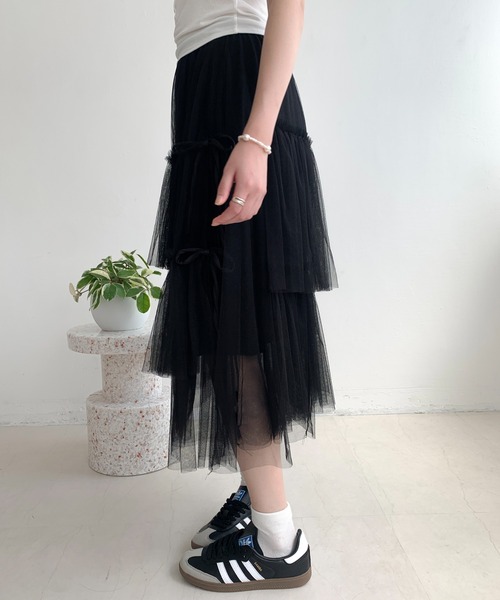 Teem Store(チームストア)の「リボン ティアード チュールロングスカート(スカート・レディース・アイボリー/ブラック・S/M)」の17枚目の写真