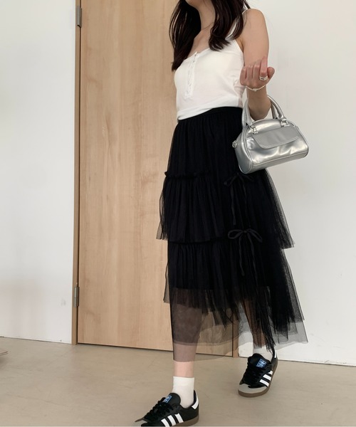 Teem Store(チームストア)の「リボン ティアード チュールロングスカート(スカート・レディース・アイボリー/ブラック・S/M)」の5枚目の写真