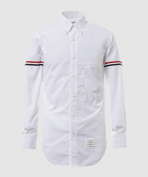 THOM BROWNE(トムブラウン)の「CLASSIC SHIRT W/ RWB GROSGRAIN ARMBANDS IN POPLIN(シャツ/ブラウス・メンズ・ホワイト・1/2)」の1枚目の写真