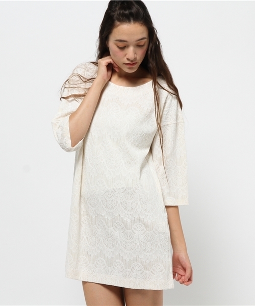 SIMONE LIST（シモーヌリスト）の「アイラッシュレースワンピース（ワンピース・レディース・ブラック/ホワイト・38）」の2枚目の写真