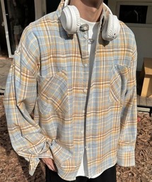 カラー長袖チェックシャツ/冷房対策