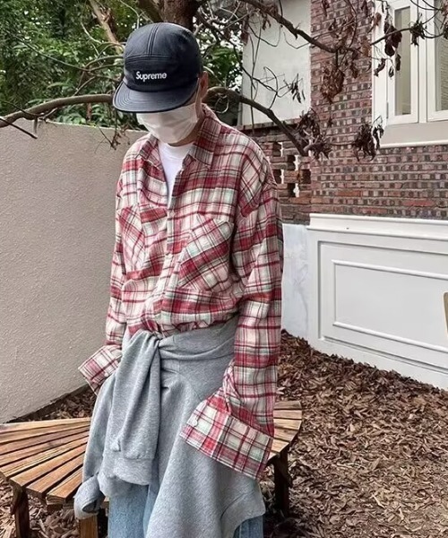 B.R.U(ブル)の「カラー長袖チェックシャツ/冷房対策(シャツ/ブラウス・メンズ・イエロー/ブルー/レッド・FREE)」の6枚目の写真