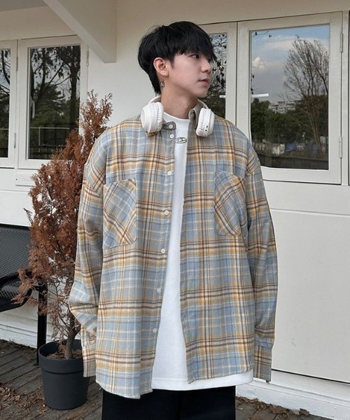 B.R.U(ブル)の「カラー長袖チェックシャツ/冷房対策(シャツ/ブラウス・メンズ・イエロー/ブルー/レッド・FREE)」の10枚目の写真