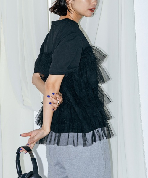 LIENCOEUR(リアンクール)の「チュールドッキングT(Tシャツ/カットソー・レディース・ホワイト/ブラック・FREE)」の8枚目の写真