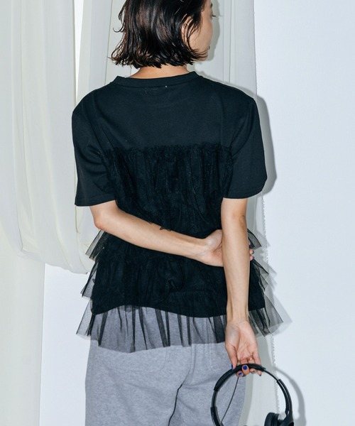 LIENCOEUR(リアンクール)の「チュールドッキングT(Tシャツ/カットソー・レディース・ホワイト/ブラック・FREE)」の7枚目の写真