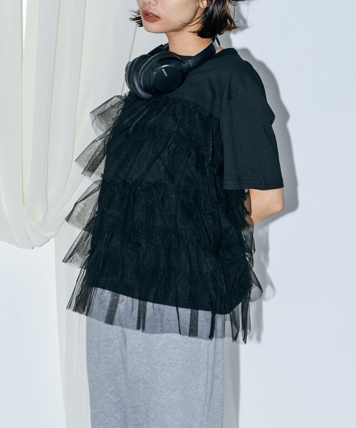 LIENCOEUR(リアンクール)の「チュールドッキングT(Tシャツ/カットソー・レディース・ホワイト/ブラック・FREE)」の11枚目の写真