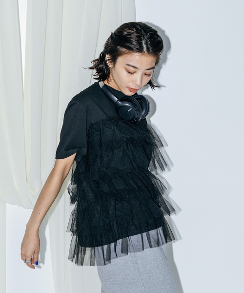 LIENCOEUR(リアンクール)の「チュールドッキングT(Tシャツ/カットソー・レディース・ホワイト/ブラック・FREE)」の9枚目の写真