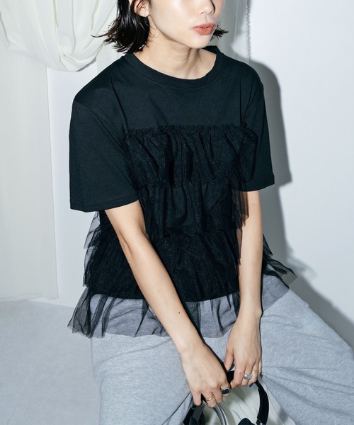 新品タグ付MICALLEMICALLE デニム ドッキング カットソー Tシャツ シャカシャカドッキングTシャツ（Tシャツ/カットソー）｜sedacle
