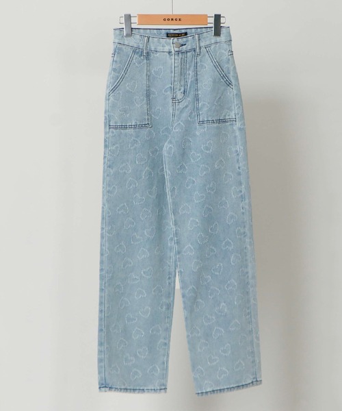 GORGE(ゴージ)の「《総柄ハート×美脚シルエット》レディース デニムパンツ ストレート 体型カバー 春夏秋(デニムパンツ・レディース・ブルー/ライトブルーグレー・S/M)」の2枚目の写真