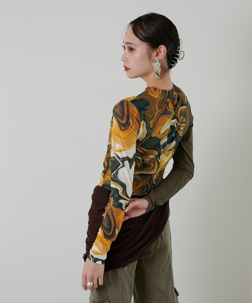 favclo.（ファブクロ）の「Docking Sheer Tops / ドッキングシアートップス（Tシャツ/カットソー・レディース・カーキ・FREE）」の5枚目の写真