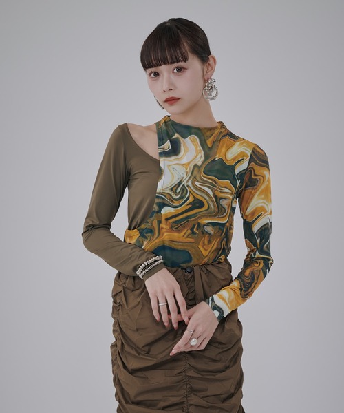 favclo.（ファブクロ）の「Docking Sheer Tops / ドッキングシアートップス（Tシャツ/カットソー・レディース・カーキ・FREE）」の8枚目の写真