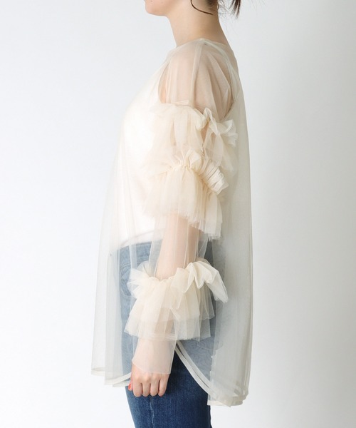 Three Four Time(スリーフォータイム)の「スリーブフリルチュールブラウス(シャツ/ブラウス・レディース・アイボリー/ブラック・FREE)」の19枚目の写真