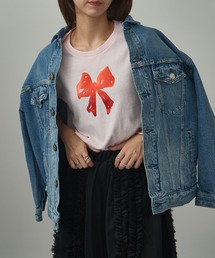 【MAISON BREEZE reveur】箔プリント コンパクトTシャツ フラワー リボン プリントT