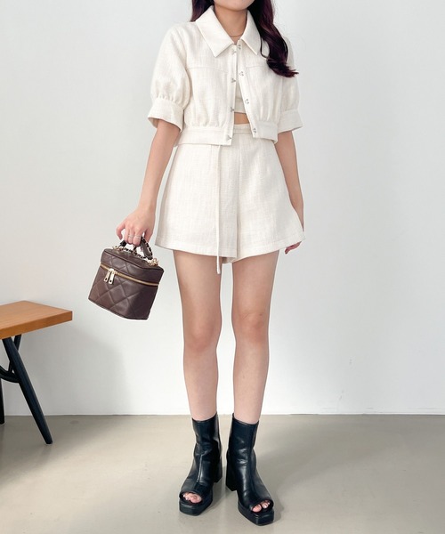 Heather（ヘザー）の「フロントホックツイードジャケット（5分袖）　139065（ブルゾン・レディース・ブラック系/ホワイト系・FREE）」の9枚目の写真