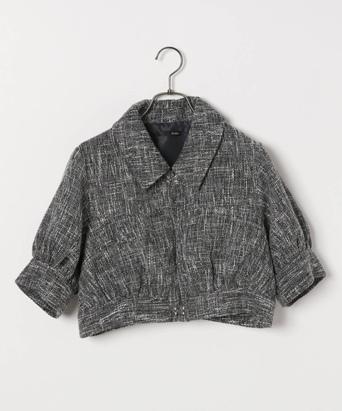 Heather（ヘザー）の「フロントホックツイードジャケット（5分袖）　139065（ブルゾン・レディース・ブラック系/ホワイト系・FREE）」の4枚目の写真