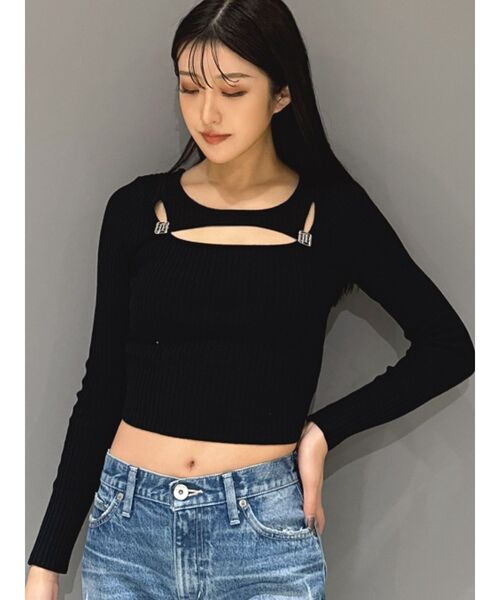 GYDA（ジェイダ）の「GYGYチャームニットトップス（ニット/セーター・レディース・オフホワイト/ブラック・FREE）」の2枚目の写真