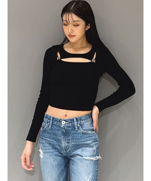 GYDA（ジェイダ）の「GYGYチャームニットトップス（ニット/セーター・レディース・オフホワイト/ブラック・FREE）」の3枚目の写真