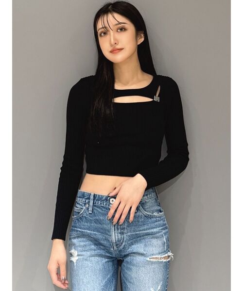 GYDA（ジェイダ）の「GYGYチャームニットトップス（ニット/セーター・レディース・オフホワイト/ブラック・FREE）」の4枚目の写真