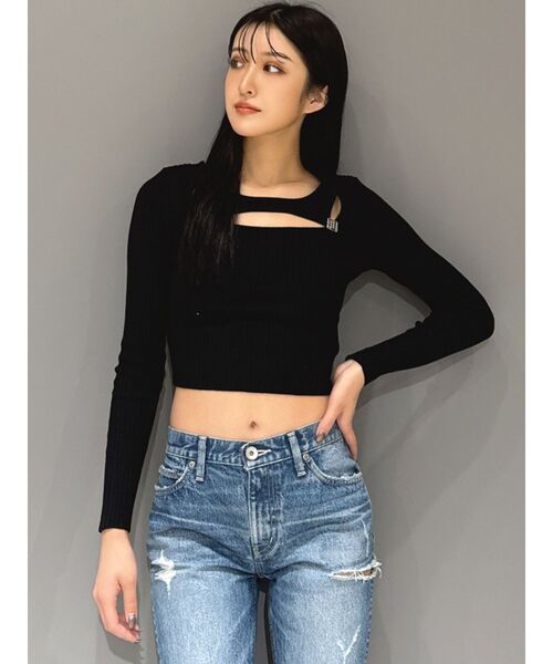 GYDA（ジェイダ）の「GYGYチャームニットトップス（ニット/セーター・レディース・オフホワイト/ブラック・FREE）」の5枚目の写真