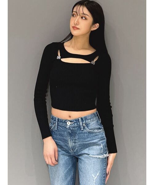 GYDA（ジェイダ）の「GYGYチャームニットトップス（ニット/セーター・レディース・オフホワイト/ブラック・FREE）」の6枚目の写真