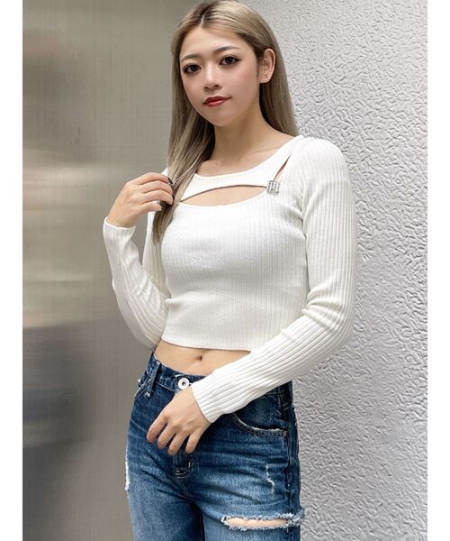 GYDA（ジェイダ）の「GYGYチャームニットトップス（ニット/セーター・レディース・オフホワイト/ブラック・FREE）」の13枚目の写真