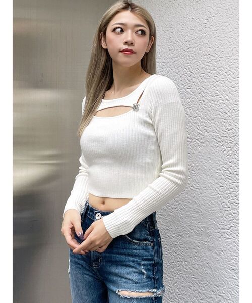 GYDA（ジェイダ）の「GYGYチャームニットトップス（ニット/セーター・レディース・オフホワイト/ブラック・FREE）」の14枚目の写真