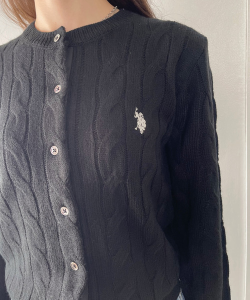 U.S. POLO ASSN.（ユーエスポロアッスン）の「【U.S. POLO ASSN. Ada.別注/ユーエスポロアッスン】ケーブルニットカーディガン（カーディガン/ボレロ・レディース・イエロー/ネイビー/ブラウン/オフホワイト/ブラック/レッド/ネイビー×ホワイト/グレー・S/M/L）」の20枚目の写真