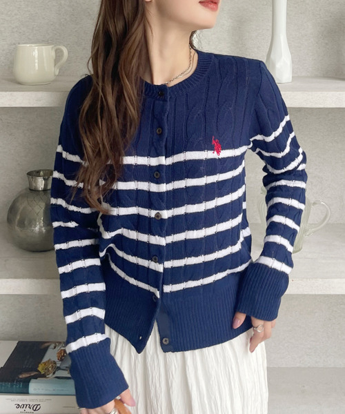 カーディガン 「U.S. POLO ASSN. Ada.別注/ユーエスポロアッスン」ケーブルニットカーディガン レディース U.S. POLO ASSN. Ada.別注/ユーエスポロアッスン】ケーブル